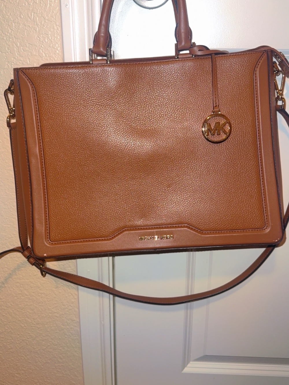 Michael Kors Tan Pebbled Leather Satchel with Gold Hardware